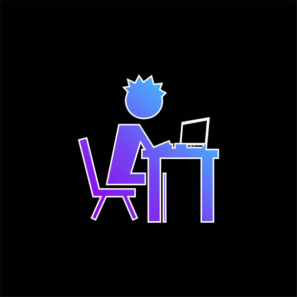 Junge auf dem Computer blaues Gradienten-Vektor-Symbol - Vektor, Bild