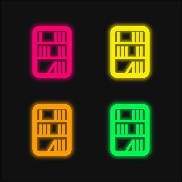 Livres dans une bibliothèque quatre couleurs brillant icône vectorielle néon - Vecteur, image