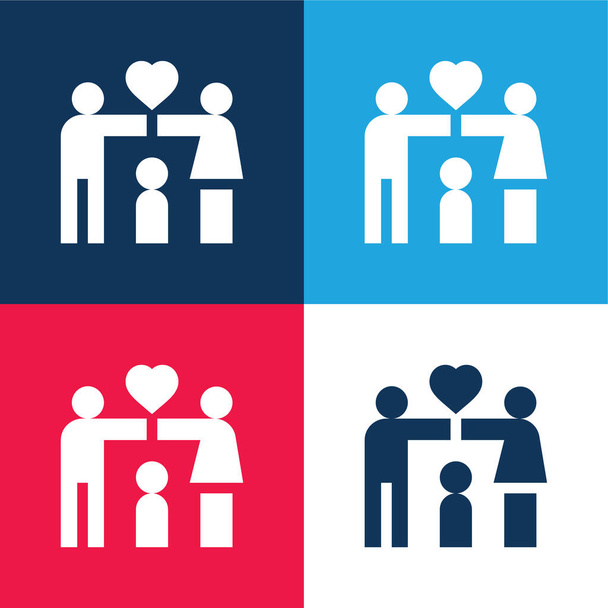 Adopción azul y rojo conjunto de iconos mínimo de cuatro colores - Vector, Imagen