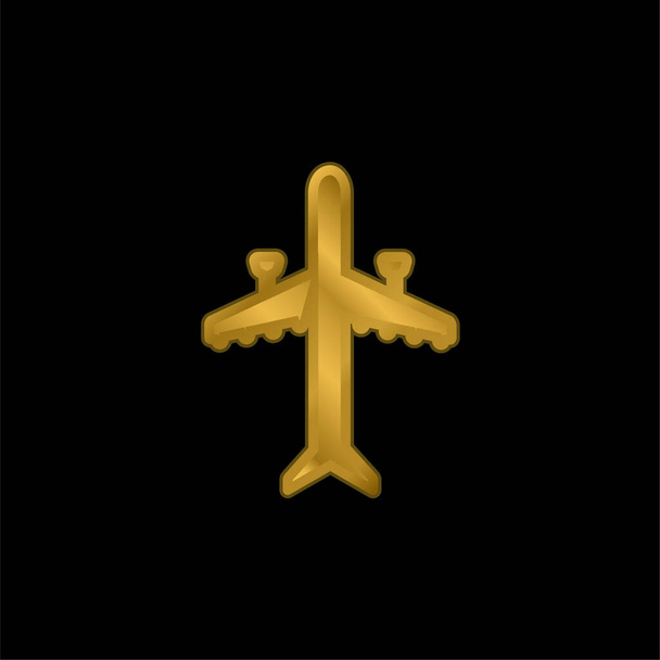 Avión con dos motores chapado en oro icono metálico o logo vector - Vector, Imagen