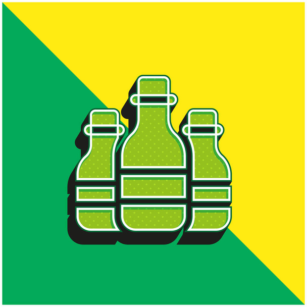 Bierfles Groen en geel modern 3D vector icoon logo - Vector, afbeelding