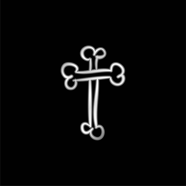 Bones Cross Religious Halloween Sign Outline silver plated metallic icon - Vector, Image