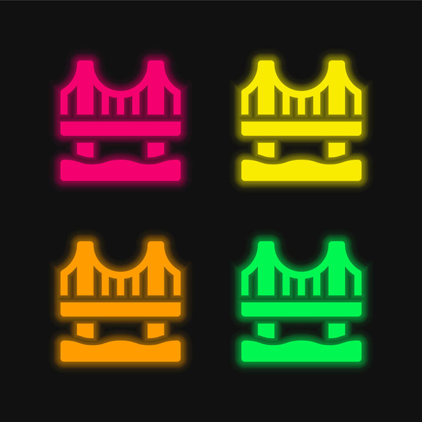 Ponte quatro cor brilhante ícone vetor de néon - Vetor, Imagem
