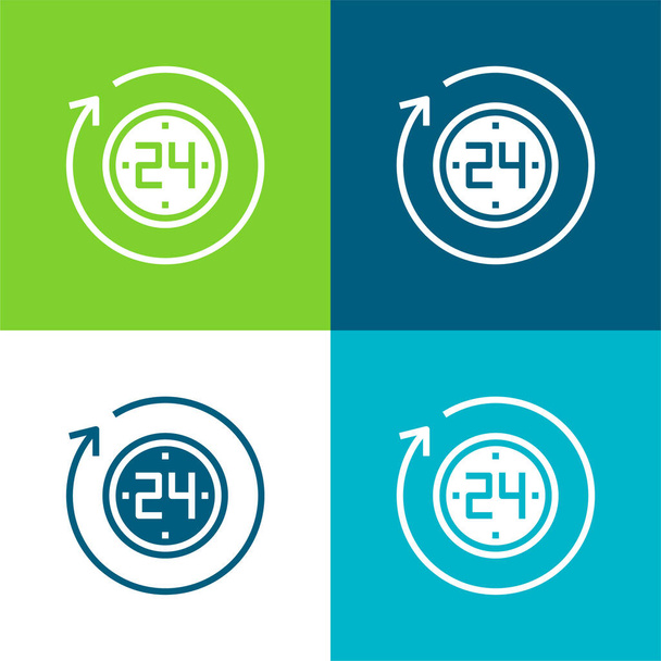 24 Hours Płaskie cztery kolory minimalny zestaw ikon - Wektor, obraz