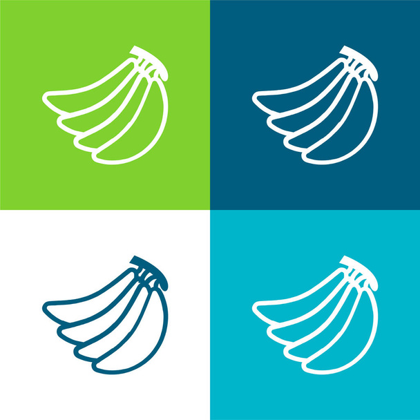 Banán ze čtyř kusů obrysu Byt čtyři barvy minimální ikona sada - Vektor, obrázek