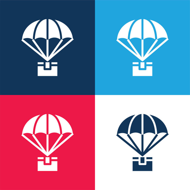 Caja azul y rojo conjunto de iconos mínimo de cuatro colores - Vector, imagen