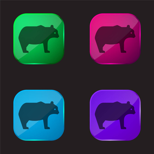 Bear four color glass button icon - Vector, Image