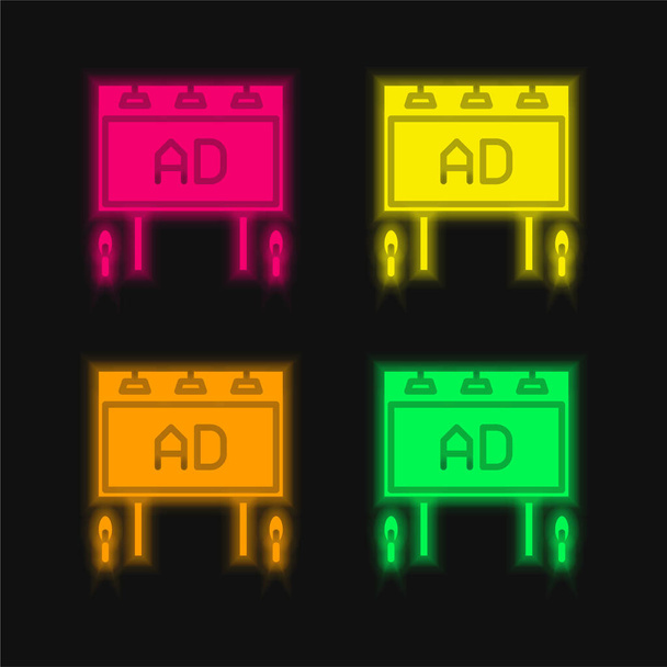Cartellone quattro colori incandescente icona al neon vettore - Vettoriali, immagini