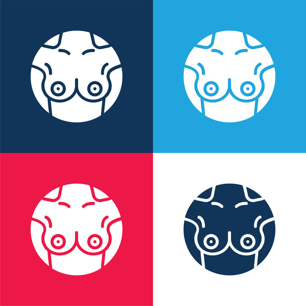 Piersi niebieskie i czerwone cztery kolor minimalny zestaw ikon - Wektor, obraz