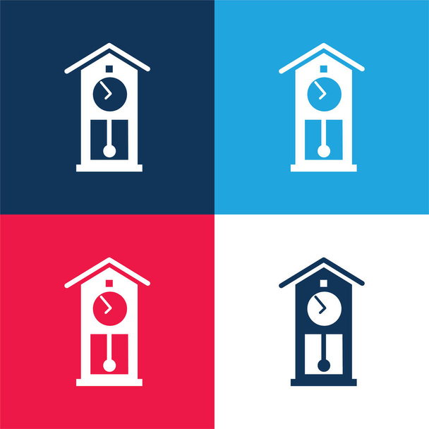 Starožitné Hodiny modré a červené čtyři barvy minimální ikona nastavena - Vektor, obrázek