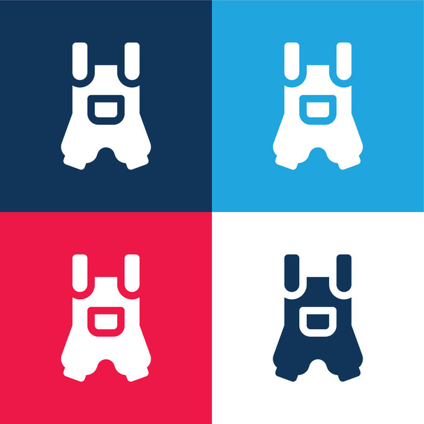 Ensemble d'icônes minime bleu et rouge à quatre couleurs - Vecteur, image