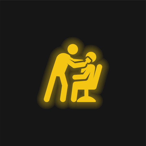Ícone de néon brilhante amarelo barbeiro - Vetor, Imagem