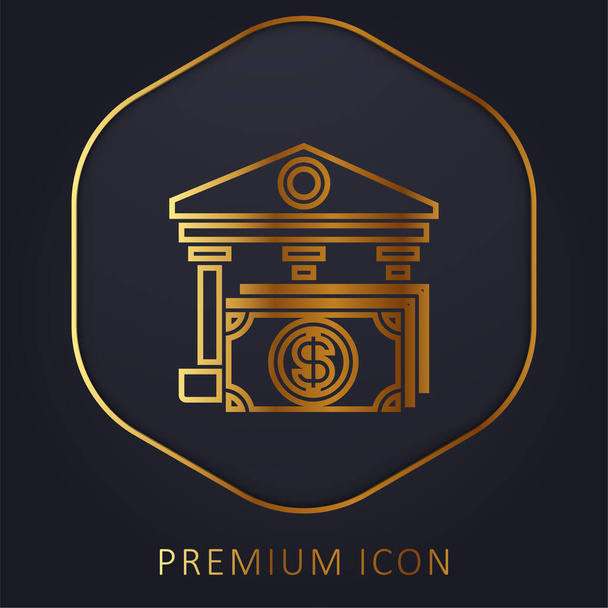 Banco linha dourada logotipo premium ou ícone - Vetor, Imagem