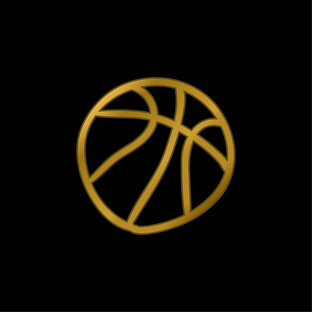 Basketball Ball Hand Drawn gold plated metalic icon or logo vector - Vector, Image
