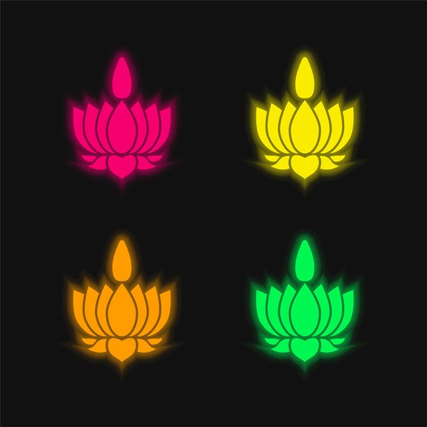 Ayyavazhi négy színű izzó neon vektor ikon - Vektor, kép