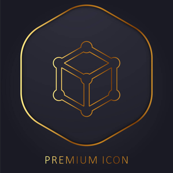 3D Cube linha dourada logotipo premium ou ícone - Vetor, Imagem