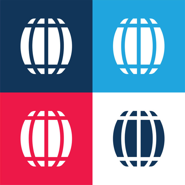 Barrel blauw en rood vier kleuren minimale pictogram set - Vector, afbeelding