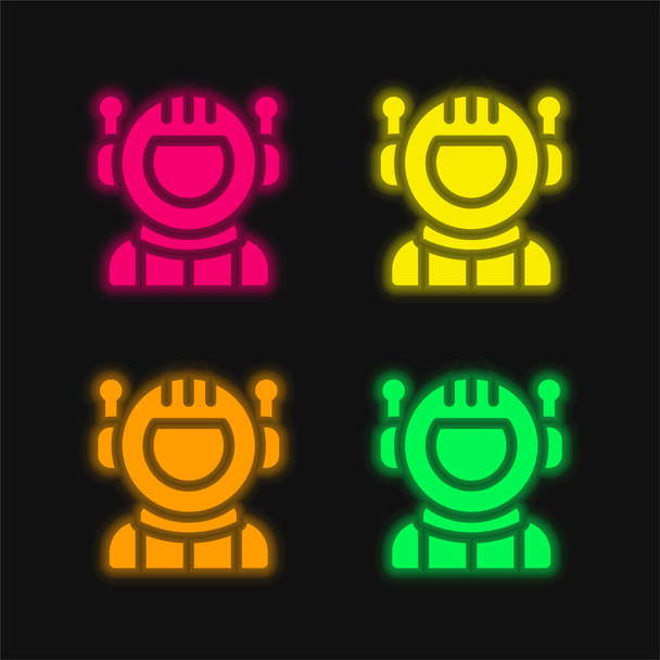 Astronaut four color glowing neon vector icon - Vector, Image