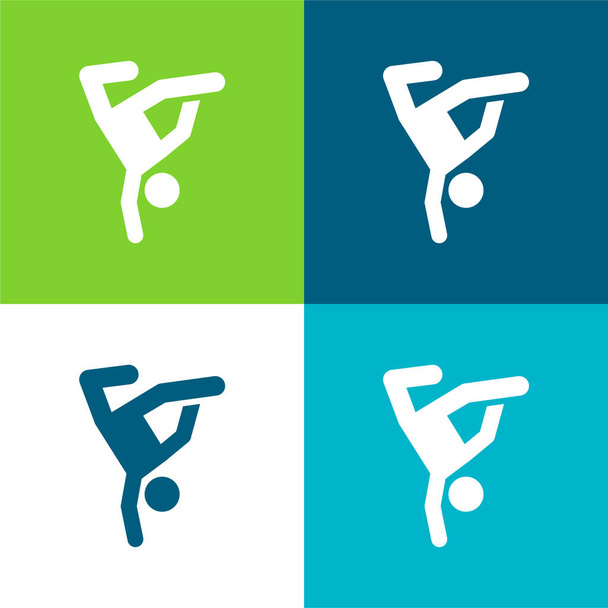 Breakdance Flat conjunto de iconos mínimos de cuatro colores - Vector, Imagen