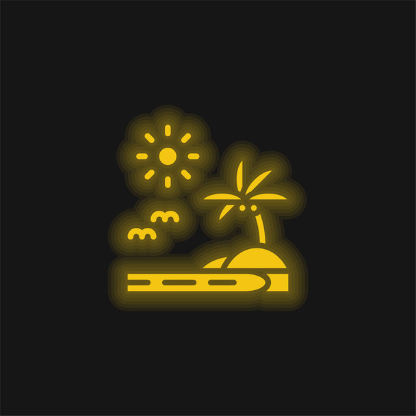Spiaggia giallo incandescente icona al neon - Vettoriali, immagini