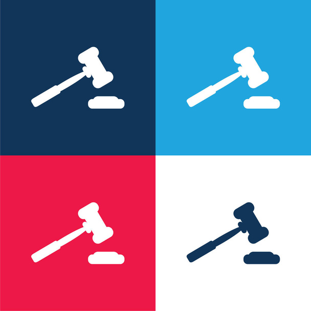 Auction Hammer Variant Tool blue and red four color minimal icon set - Vector, Image