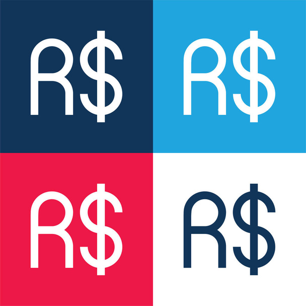 Brazilian Real blue and red four color minimal icon set - Vector, Image