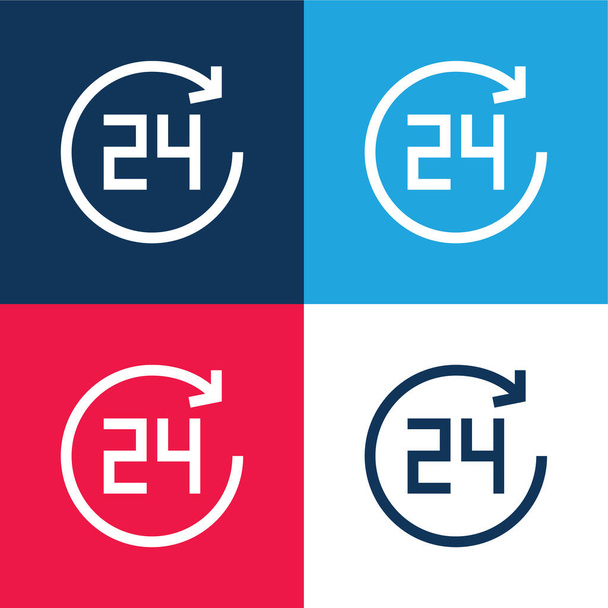 24 horas azul e vermelho conjunto de ícones mínimos de quatro cores - Vetor, Imagem