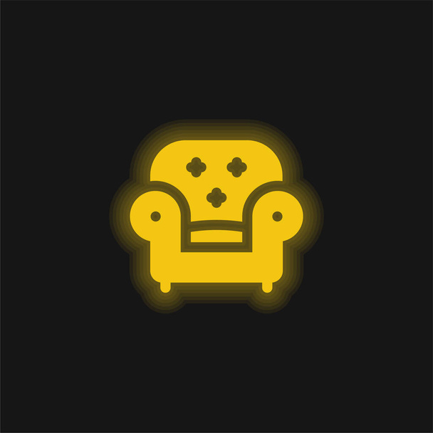 Fauteuil geel gloeiende neon pictogram - Vector, afbeelding