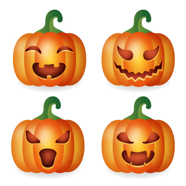 Collection of Halloween pumpkins with various expressions - Vector, Image