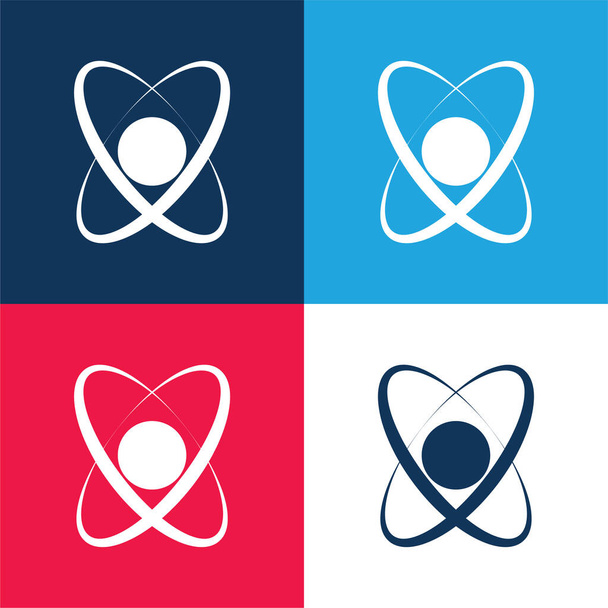 Atom Shape blau und rot vier Farben minimales Symbol-Set - Vektor, Bild
