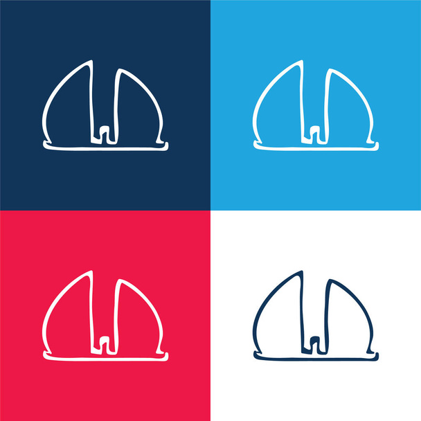 Artistic Construction Hand Drawn Outline blue and red four color minimal icon set - Vector, Image
