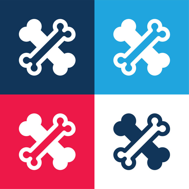 Huesos azul y rojo conjunto de iconos mínimo de cuatro colores - Vector, imagen