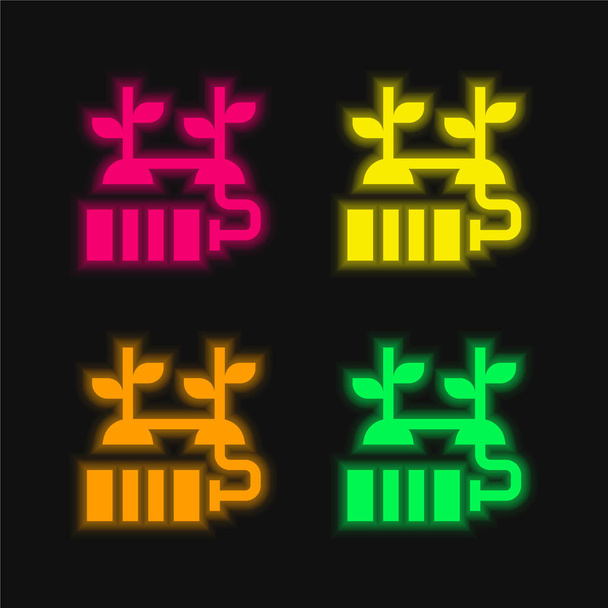 Μπαταρία τέσσερα χρώμα λαμπερό εικονίδιο διάνυσμα νέον - Διάνυσμα, εικόνα