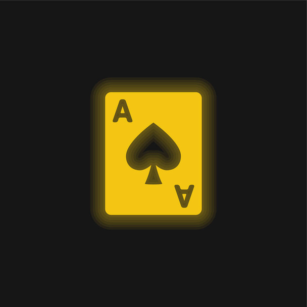 Ace Of Hearts yellow glowing neon icon - Vector, Image