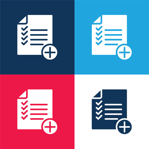 Add List blue and red four color minimal icon set - Vector, Image