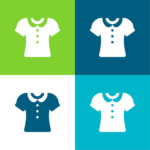 Blouse With Buttons Flat four color minimal icon set - Vector, Image