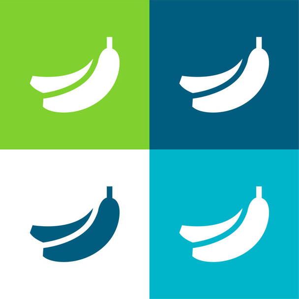 Bananes Ensemble d'icônes minimal plat quatre couleurs - Vecteur, image