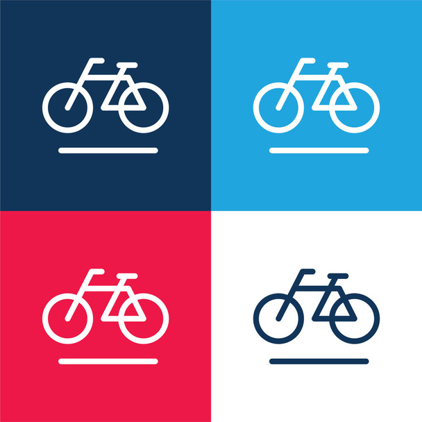 Kerékpár kék és piros négy szín minimális ikon készlet - Vektor, kép