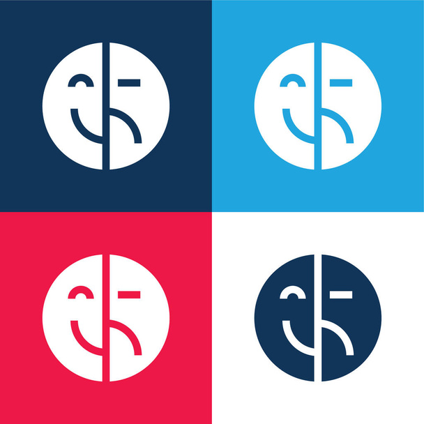 Bipolar azul y rojo conjunto de iconos mínimo de cuatro colores - Vector, imagen
