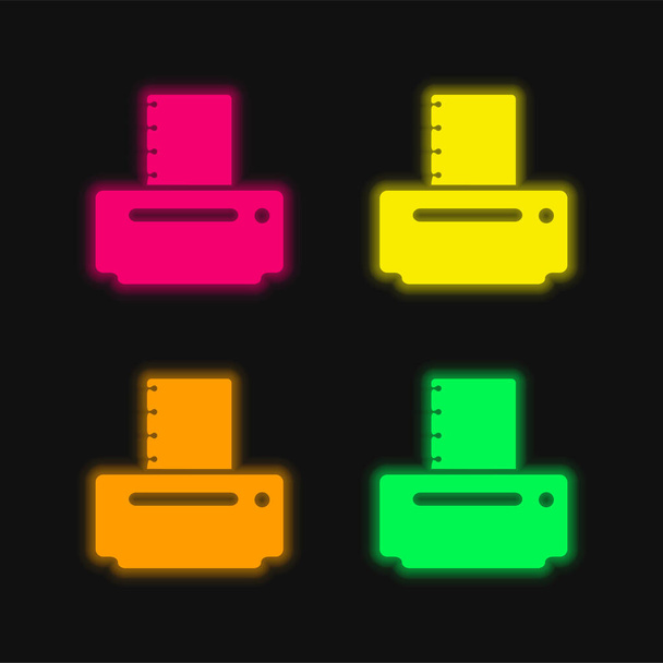 Μαύρο χαρτί εκτυπωτή τέσσερις χρώμα λαμπερό νέον διάνυσμα εικονίδιο - Διάνυσμα, εικόνα