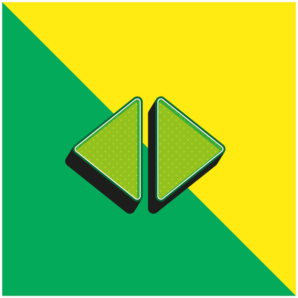 Стрелки вправо и влево Заполненные треугольники Зеленый и желтый современный трехмерный векторный логотип - Вектор,изображение