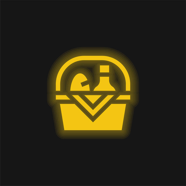 Cesta amarelo brilhante ícone de néon - Vetor, Imagem