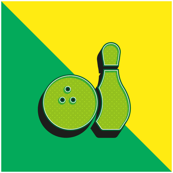 Bowling verde y amarillo moderno vector 3d logotipo del icono - Vector, Imagen