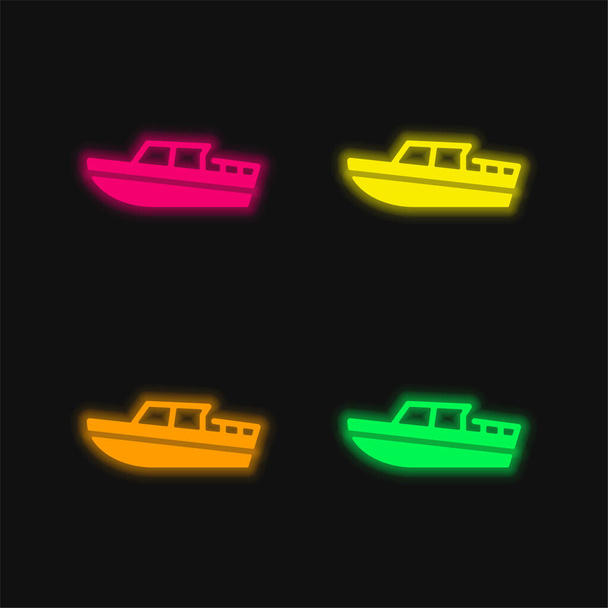 Barco quatro cores brilhante ícone vetor de néon - Vetor, Imagem