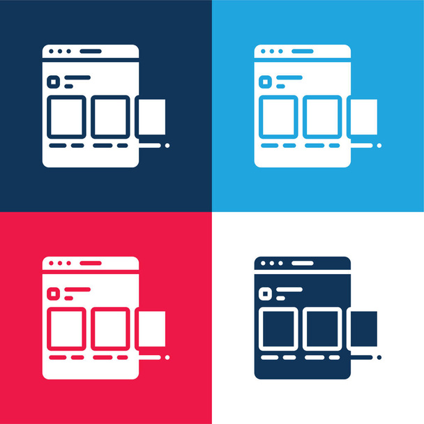 Anúncios azul e vermelho quatro cores conjunto de ícones mínimos - Vetor, Imagem