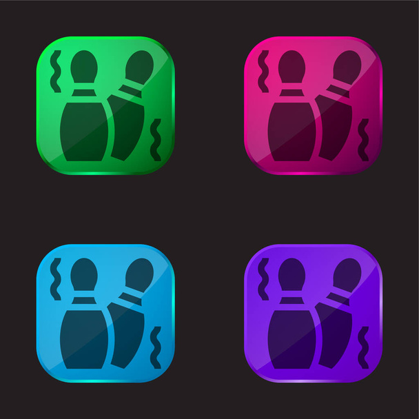 Bowling Pins vier farbige Glasknopf-Symbol - Vektor, Bild