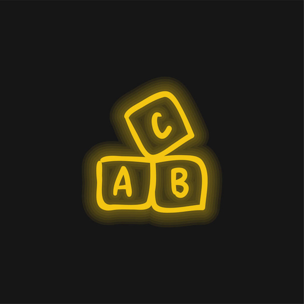 ABC Oktatási Kézzel rajzolt kockák sárga izzó neon ikon - Vektor, kép