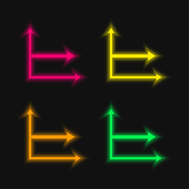 Nyilak Grafikus négy szín izzó neon vektor ikon - Vektor, kép