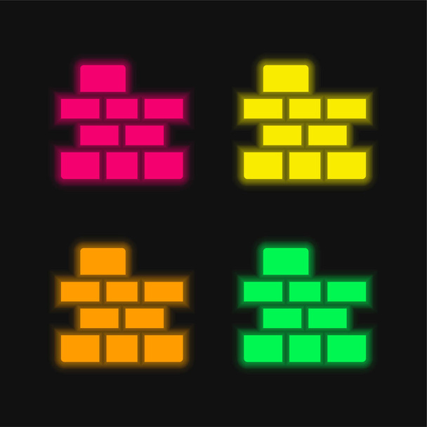 Cihlová zeď čtyři barvy zářící neonový vektor ikona - Vektor, obrázek