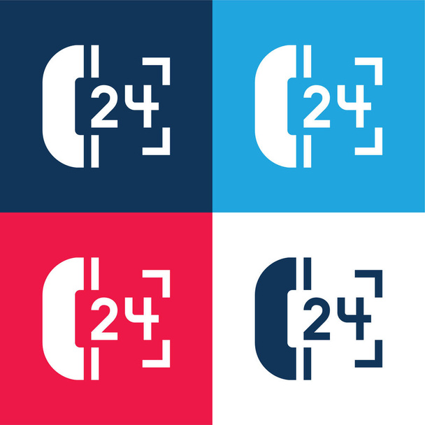 24時間サポート青と赤の4色の最小アイコンセット - ベクター画像